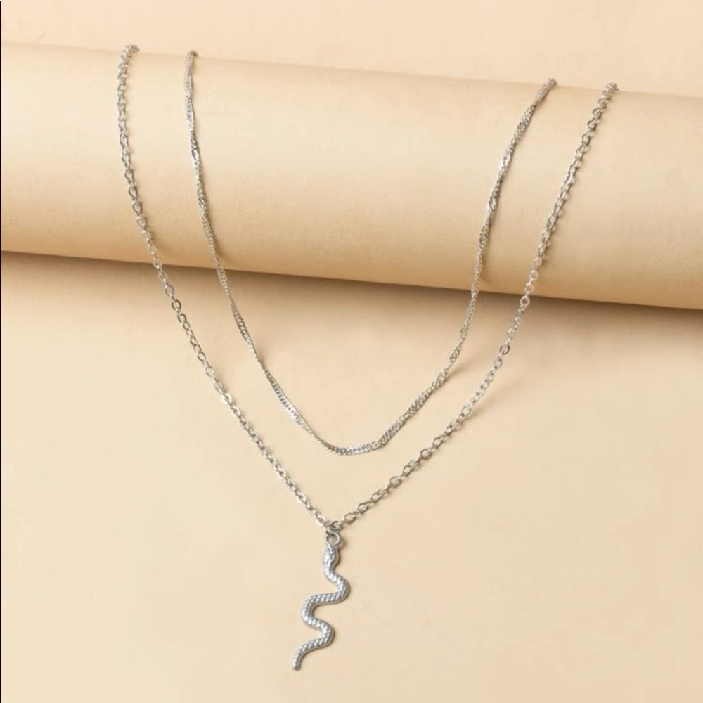 🎉 New Silver Layered Snake Necklace